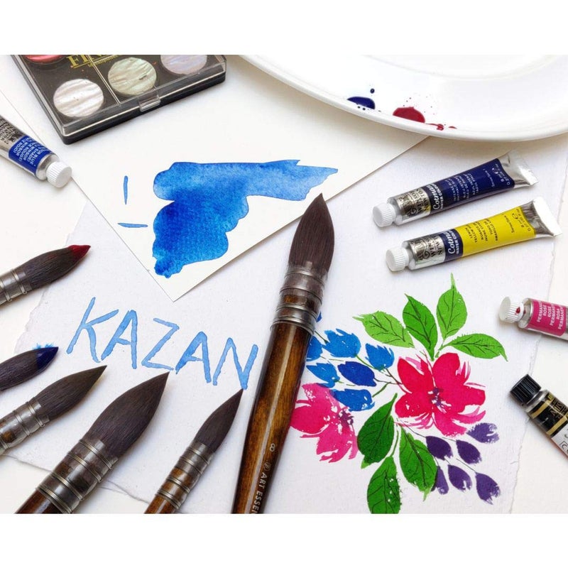Art Essentials Art Essentials Kazan Synthetic Squirrel Hair Brush for Watercolour Gouache and Ink Series 2703 Quill Mounted Mop Short Handle Size 0 with Maximum Colour Holding Capacity Point Retention  - Image 4