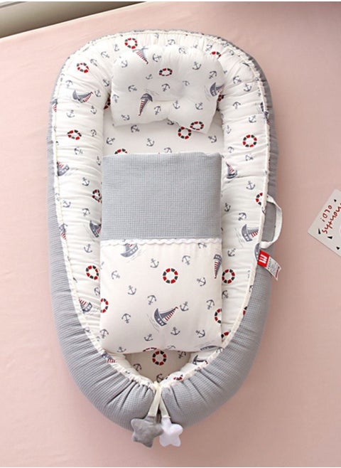 Portable foldable Baby crib with comforter and pillow - Grey