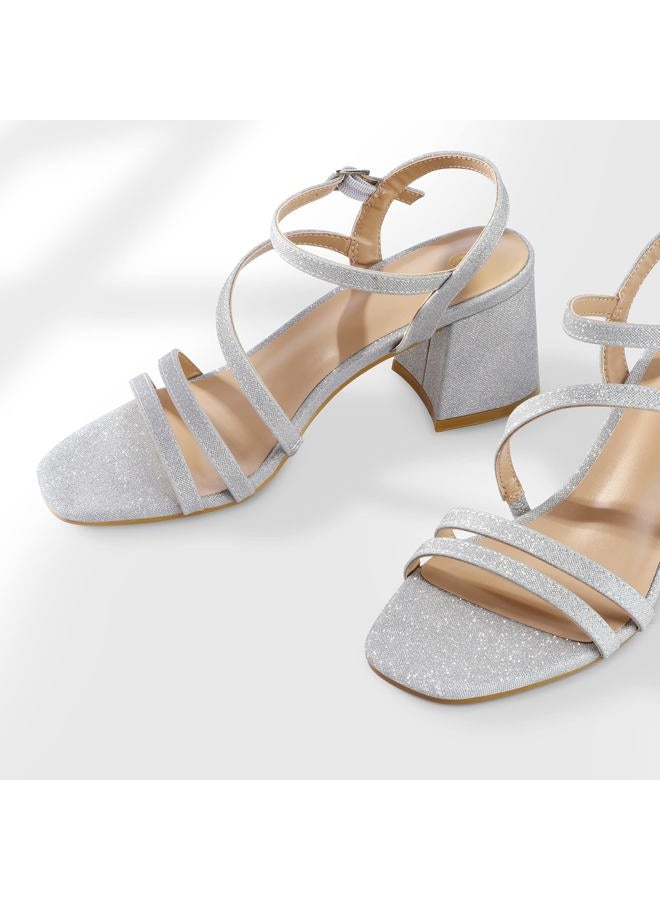 mysoft Women's Strappy Low Chunky Block Heel Sandals Open Toe Dress Shoes, Silver, 7.5 - Image 3