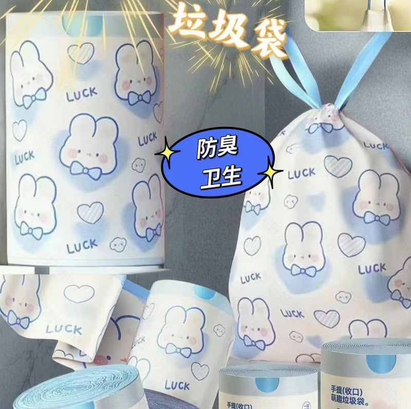 Blue Heart Rabbit Garbage Bag Drawstring Cute Cartoon High-Looking Home Kitchen Portable Thickened Printing 100 Count - Image 2