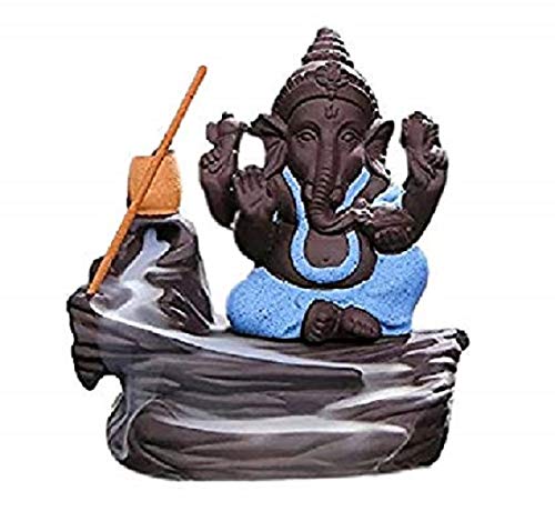 Puja N Pujari Puja N Pujari GaneshaGanapathi Backflow Cone Incense Holder Decorative Showpiece for Home Decor Polyresin Blue 
