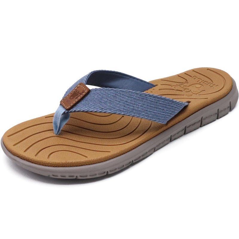 KuaiLu Casual Flip Flops for Women Comfortable Yoga Mat Arch Support Cushion Leather Slides Summer Beach Pool Outfits Flats Walking Thong Sandals Slip on Travel Essentials Orthotic Shoes Denim Size 8 - Image 1