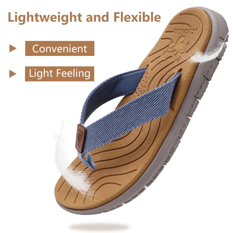 KuaiLu Casual Flip Flops for Women Comfortable Yoga Mat Arch Support Cushion Leather Slides Summer Beach Pool Outfits Flats Walking Thong Sandals Slip on Travel Essentials Orthotic Shoes Denim Size 8 - Image 4