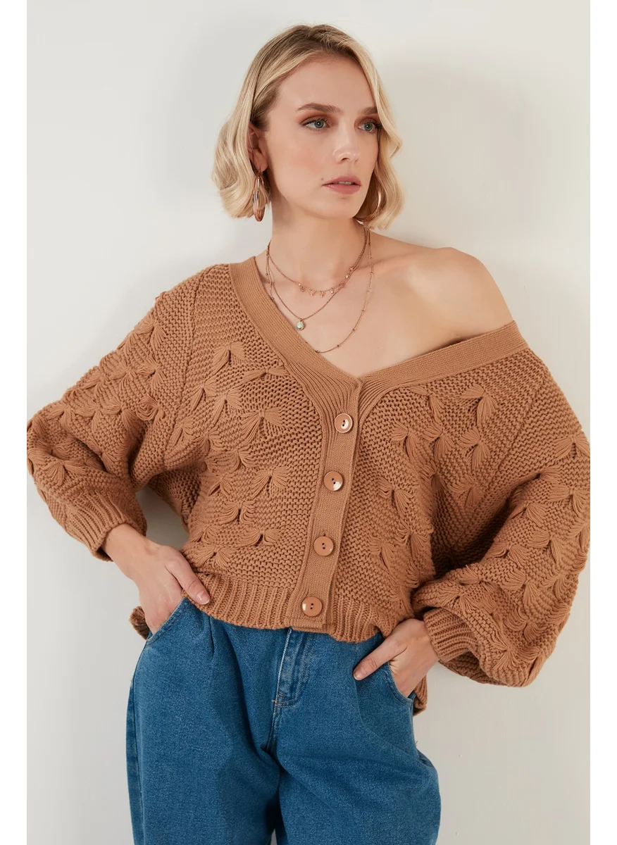 ليلا V Neck Buttoned Knitted Sweater Women's Cardigan 6310007