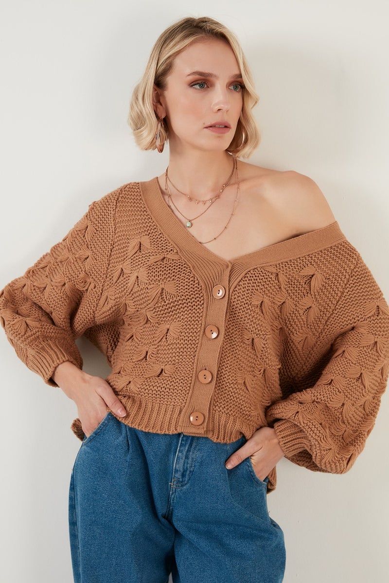 Lela V Neck Buttoned Knitted Sweater Women's Cardigan 6310007 - Image 1