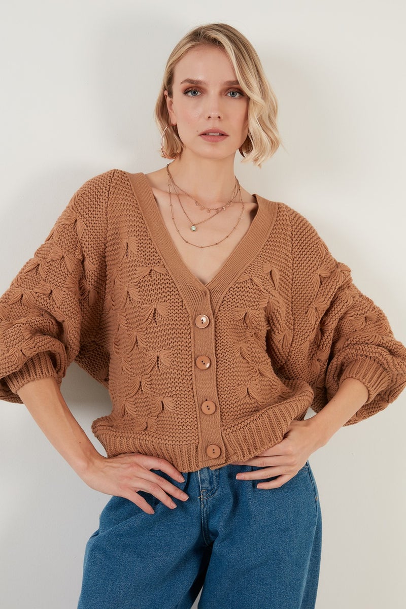 Lela V Neck Buttoned Knitted Sweater Women's Cardigan 6310007 - Image 2