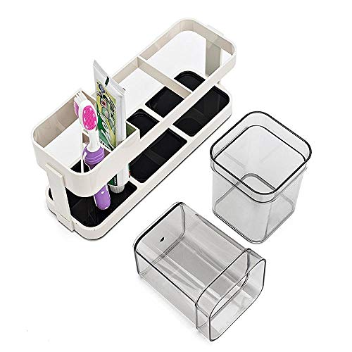 Inditradition Toothbrush Toothpaste Stand Holder with 2 Removable Cup | Bathroom Toiletries Organizer (Plastic, Beige) - Image 3