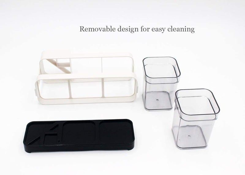 Inditradition Toothbrush Toothpaste Stand Holder with 2 Removable Cup | Bathroom Toiletries Organizer (Plastic, Beige) - Image 5