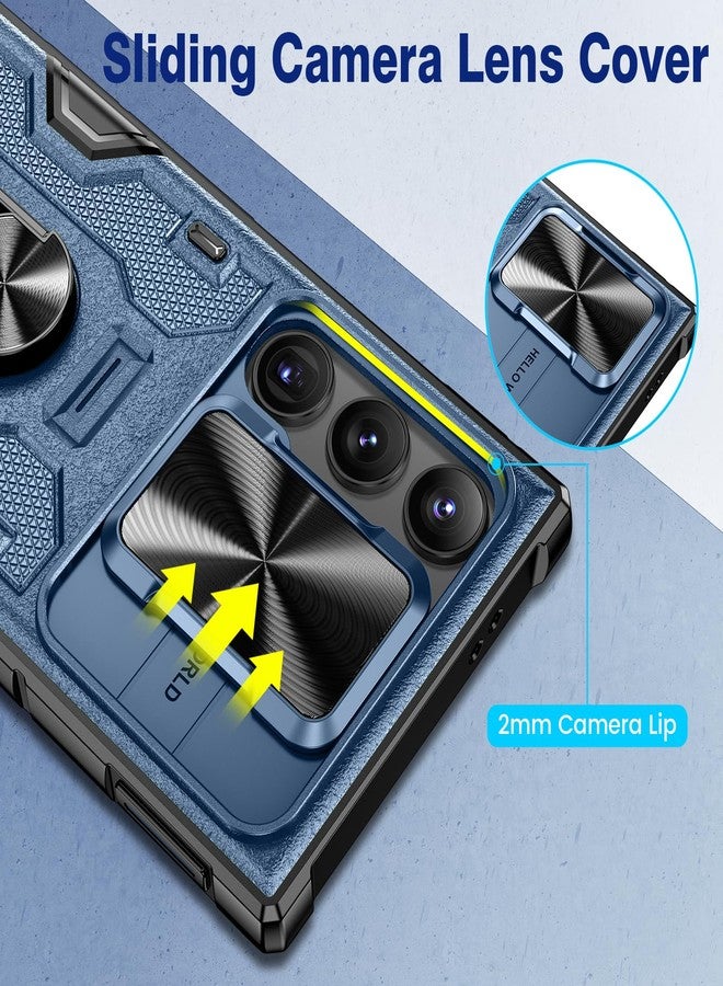 VEGO for Galaxy S24 Ultra Case with Stand, Camera Lens Cover & 360° Rotatable Ring Kickstand & Belt Clip Holster Military Protective Case for Samsung Galaxy S24 Ultra 5G - Dark Blue - Image 4