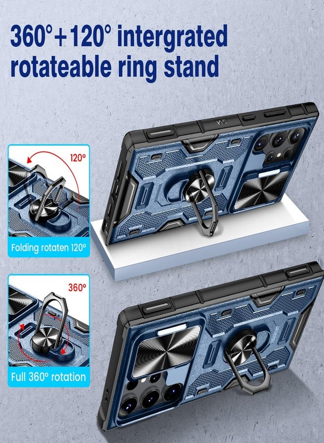 VEGO for Galaxy S24 Ultra Case with Stand, Camera Lens Cover & 360° Rotatable Ring Kickstand & Belt Clip Holster Military Protective Case for Samsung Galaxy S24 Ultra 5G - Dark Blue - Image 3