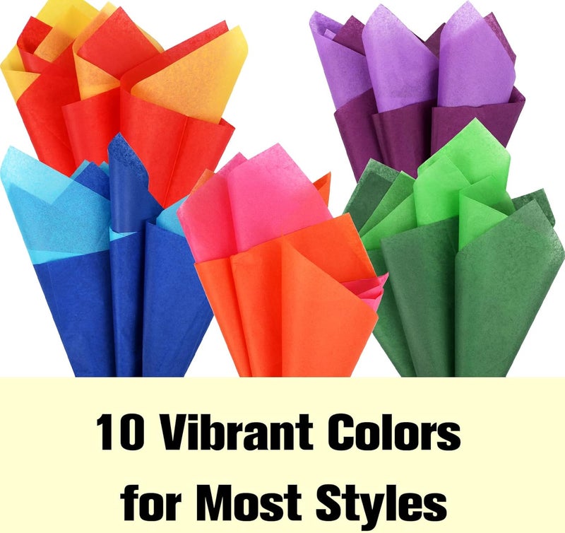 Simetufy 60 Sheets Rainbow Colored Tissue Paper for Gift Bags, 10 Bold Colors, 20 x 20 Inch - Image 3