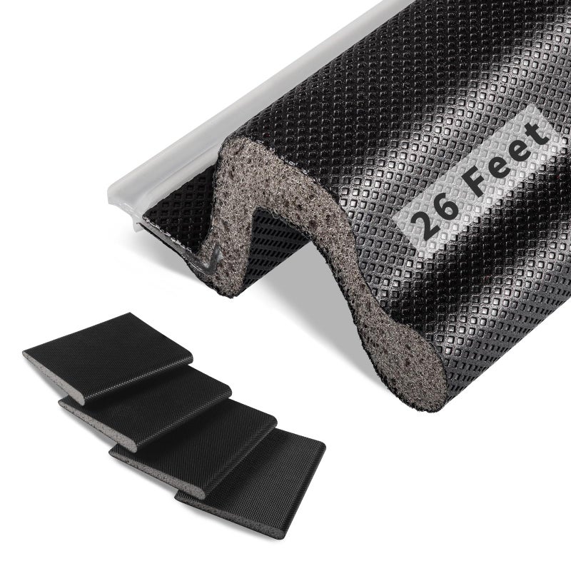 Fingwerk 26 Feet Long Reach Weather Stripping Seal With 4 PCS Corner Seals VShaped Replacement Strip Foam Kerf Insulation for Door Frame Black