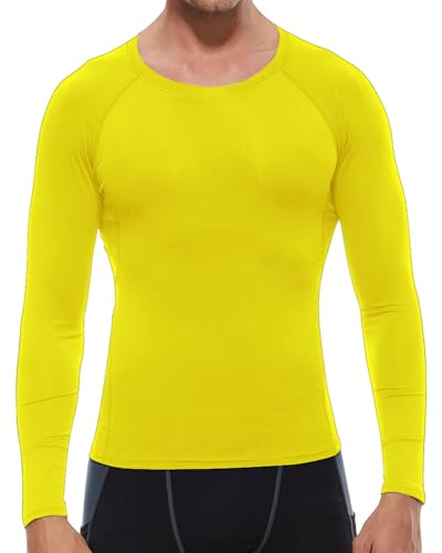 SPVISE Yellow Long Sleeve Compression Shirt Men Athletic Workout Rash Guard UPF SPF Sports Base Layer Tops Cooling Undershirt - Image 2