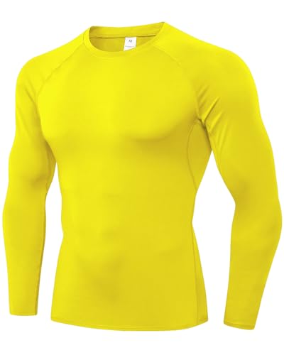 SPVISE Yellow Long Sleeve Compression Shirt Men Athletic Workout Rash Guard UPF SPF Sports Base Layer Tops Cooling Undershirt - Image 1