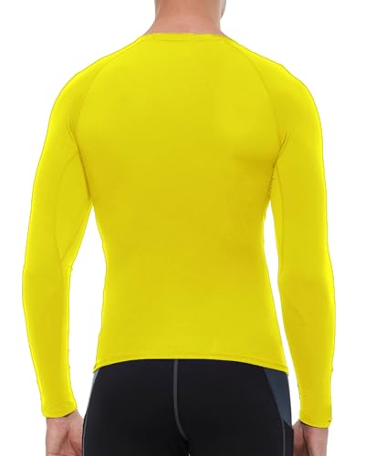 SPVISE Yellow Long Sleeve Compression Shirt Men Athletic Workout Rash Guard UPF SPF Sports Base Layer Tops Cooling Undershirt - Image 3