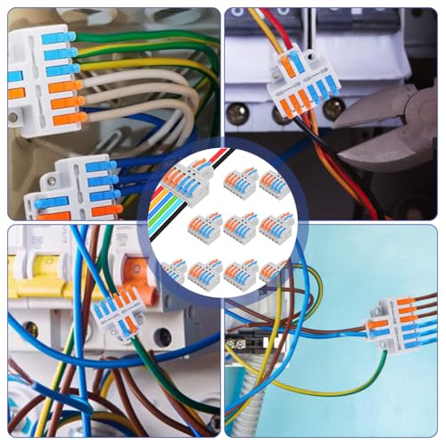 Serplex® 10Pcs Lever-Nut Wire Connectors for 28-14(12) AWG 2 In to 6 Out Conductor Compact Electrical Connectors, Quick Wiring Cable Connectors Push-in Conductor Terminal Blocks, Flame Retardant PA/PC - Image 5