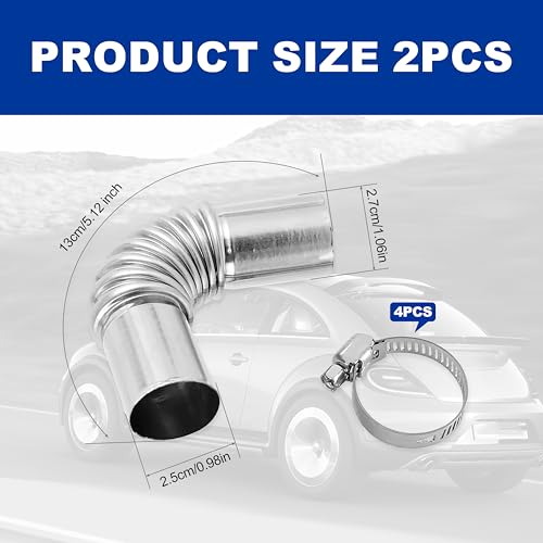 TORDXICS 2pcs Stainless Steel 25mm Parking Air Heater Exhaust Pipe Tube Elbow Connector,Diesel Heater Exhaust Pipe with 4 Clamps for Clamp Compatible with Webasto Eberspacher Diesel Air Heater - Image 2