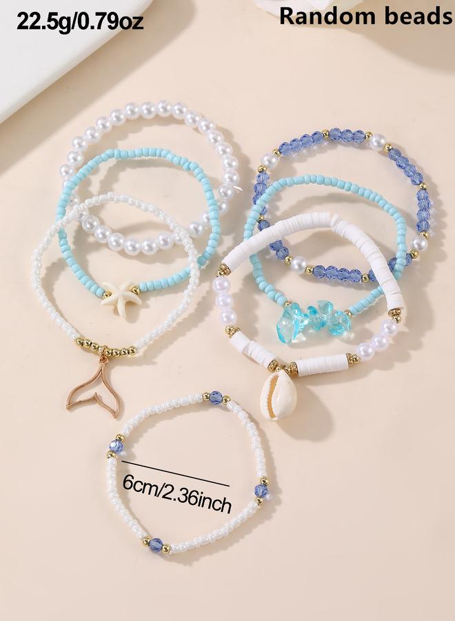 Take Two Pack of 7 - Girls Multi-Color Ocean Charms Beaded Bracelets - Image 3