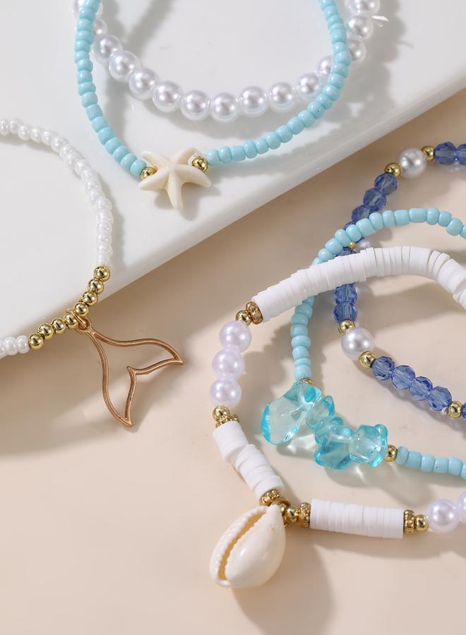 Take Two Pack of 7 - Girls Multi-Color Ocean Charms Beaded Bracelets - Image 2