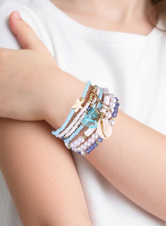 Take Two Pack of 7 - Girls Multi-Color Ocean Charms Beaded Bracelets - Image 1