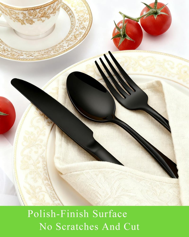 Scent Time Black Spoons and Forks Set, Set of 16 Top Food Grade Stainless Steel Forks and Spoons Silverware Set, Kitchen Accessories Cutlery Set, Mirror Finish - Image 5