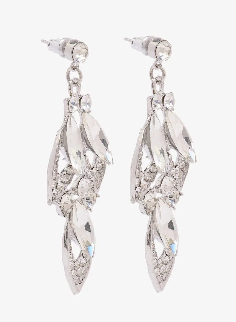 Khizana Silver Rhinestone Diamonte Necklace and Earing Set for Women | Best Price UAE