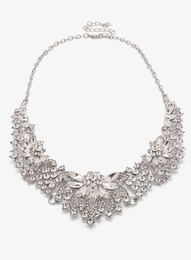 Khizana Silver Rhinestone Diamonte Necklace and Earing Set for Women | Best Price UAE