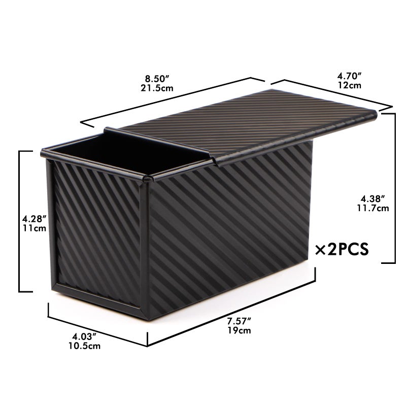 Beasea Pullman Loaf Pan with Lid, 2 Pack 1 lb Non-Stick Black Bread Loaf Pans for Homemade Bread Carbon Steel Toast Box with Cover for Bakeware Toast Oven Baking - Image 2