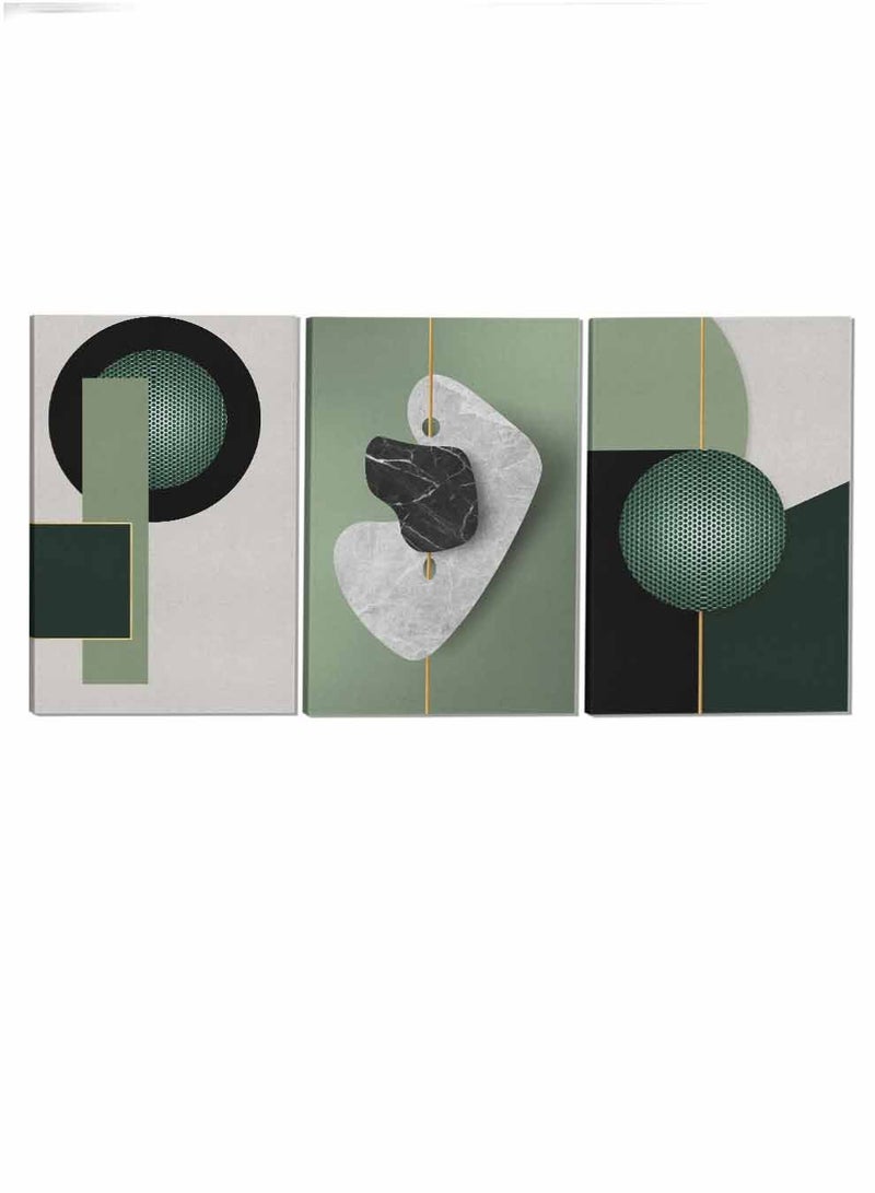 لوحة طقم من ٣ لوحات كانفاس على إطار خشبي تصميم أشكال منوعة للمنزل غرفة المعيشة المكتب الديكور - Image 4