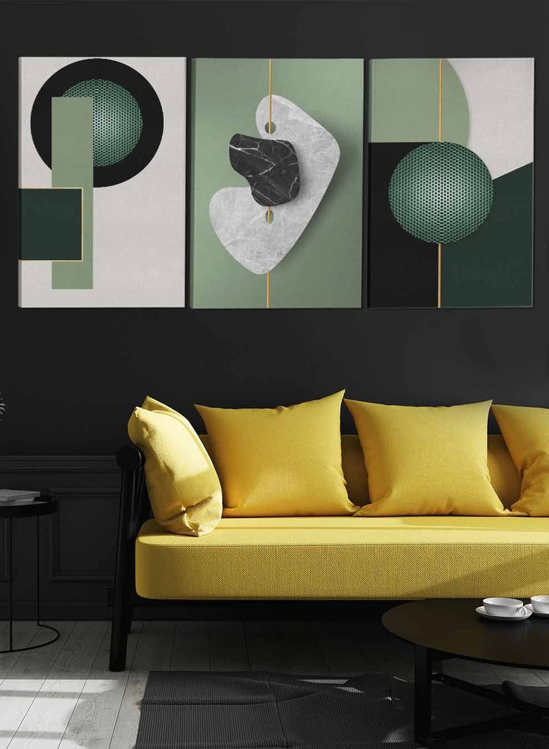 لوحة طقم من ٣ لوحات كانفاس على إطار خشبي تصميم أشكال منوعة للمنزل غرفة المعيشة المكتب الديكور - Image 3
