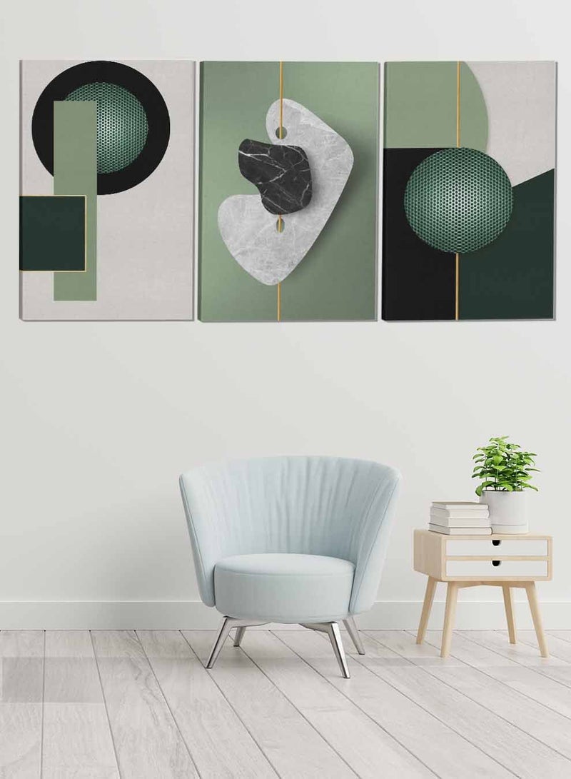 لوحة طقم من ٣ لوحات كانفاس على إطار خشبي تصميم أشكال منوعة للمنزل غرفة المعيشة المكتب الديكور - Image 1