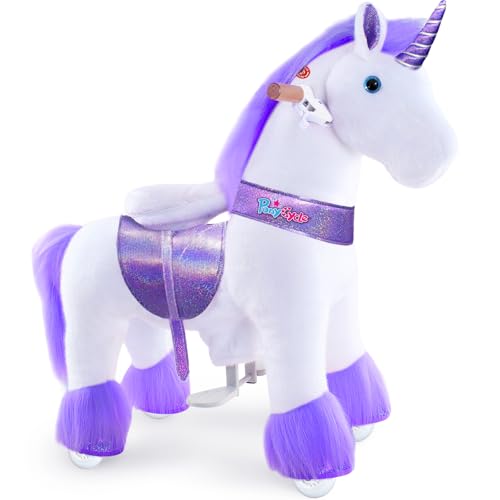 PonyCycle Ride on Unicorn Horse Toys for Girls Toddler Rocking Horse with Brake 30 HeightSize 3 for Age 34 Purple Unicorn Plush Kids Ride on Toys Walking Unicorn Birthday Gifts Ux306 - Image 1
