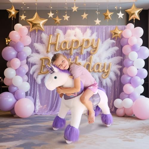 PonyCycle Ride on Unicorn Horse Toys for Girls Toddler Rocking Horse with Brake 30 HeightSize 3 for Age 34 Purple Unicorn Plush Kids Ride on Toys Walking Unicorn Birthday Gifts Ux306 - Image 5