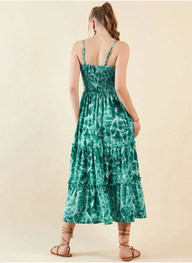 Freehand Women Fit and Flared Casual Marble Print Midi Dress
