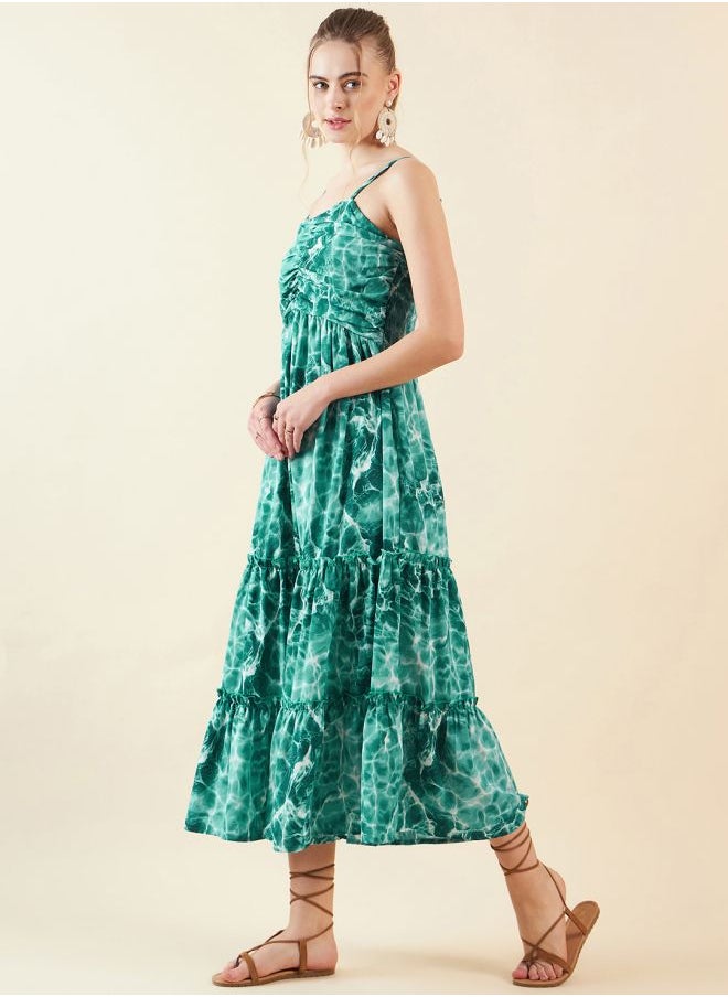 Freehand Women Fit and Flared Casual Marble Print Midi Dress  - Image 4