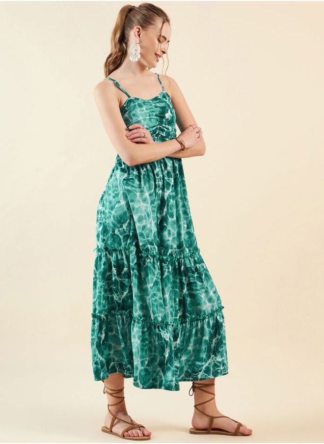 Freehand Women Fit and Flared Casual Marble Print Midi Dress  - Image 5