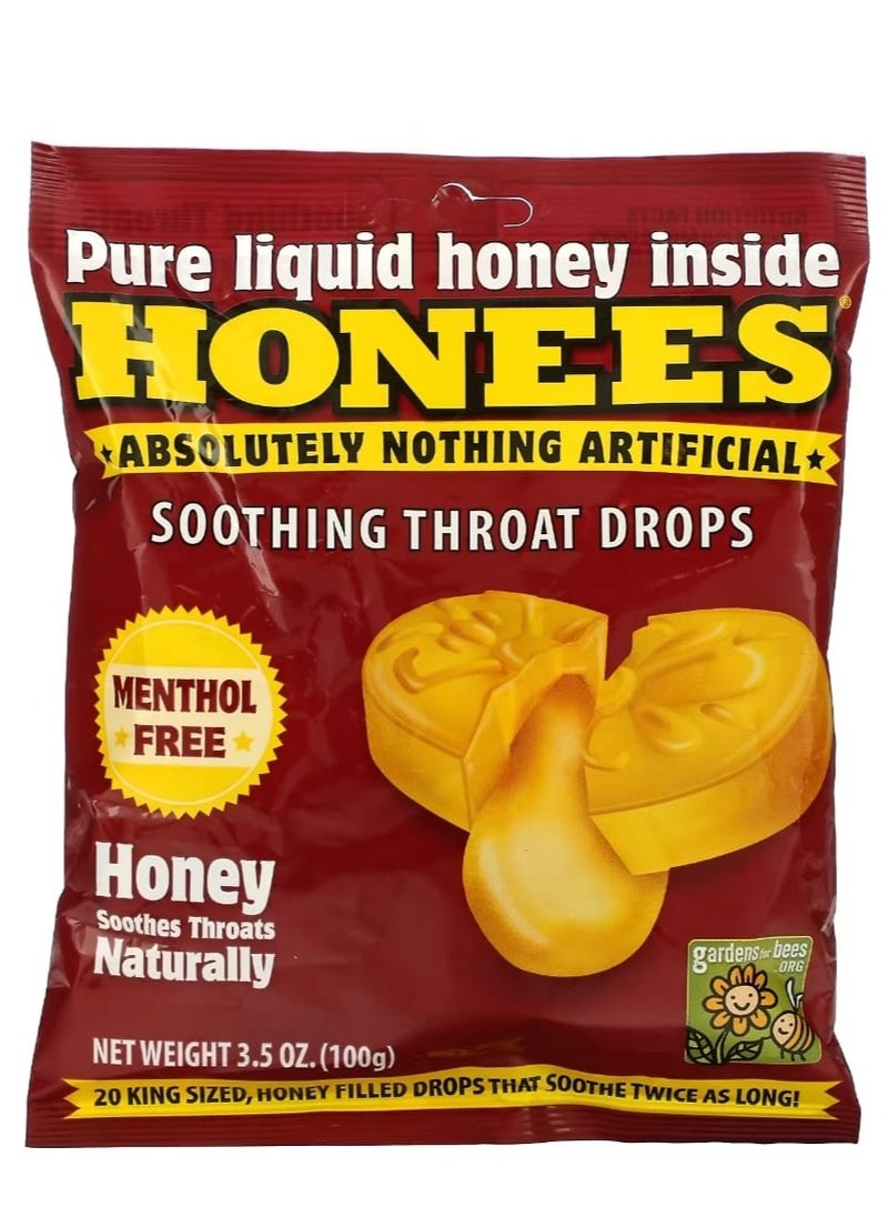 Honees Soothing Throat Drops Honey 20 King Size Drops 