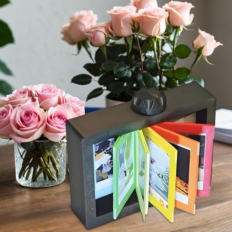 Photo Frame, Rotating Album Display, 360-Degree Hand Crank Feature, Tabletop Ornament Decor, Holds 12 Cards, Ideal for Home, Father’s Day, Family, Friends, Living Room, Bedroom - Image 3