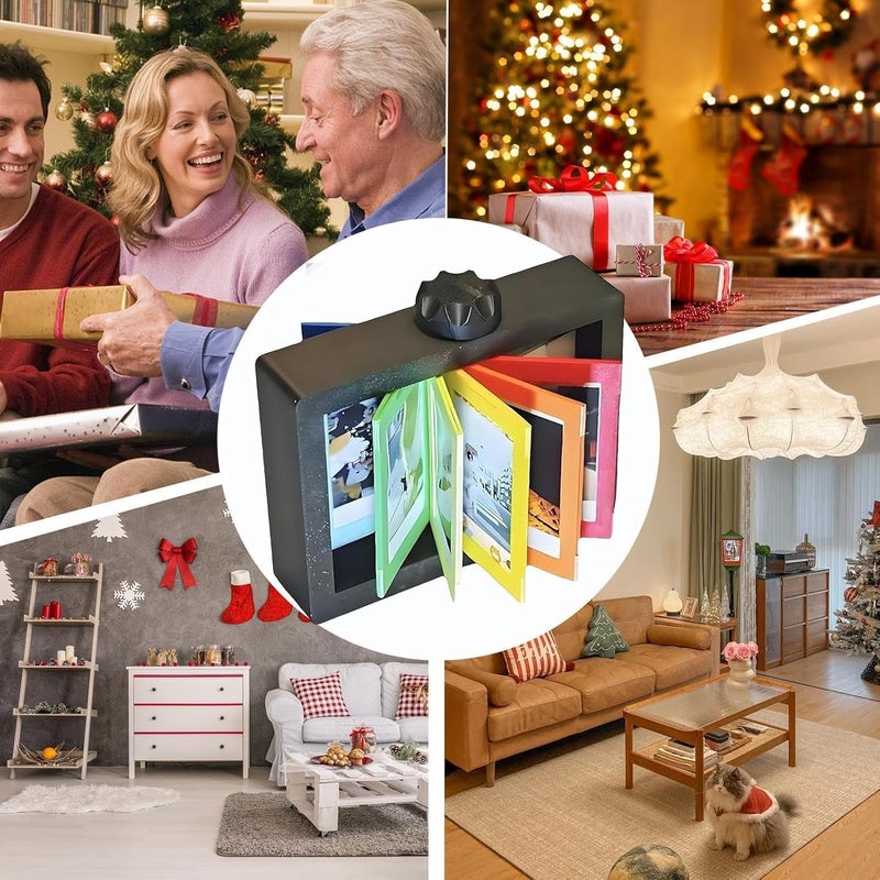 Photo Frame, Rotating Album Display, 360-Degree Hand Crank Feature, Tabletop Ornament Decor, Holds 12 Cards, Ideal for Home, Father’s Day, Family, Friends, Living Room, Bedroom - Image 4