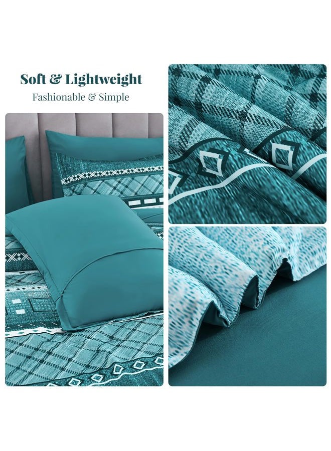 WONGS BEDDING 8 Piece Queen Size Comforter Set, Teal Texture Striped Bed in a Bag Comforter and Sheet Set, Boho Lightweight Microfiber Bedding Set for All Season (90"×90") - Image 5