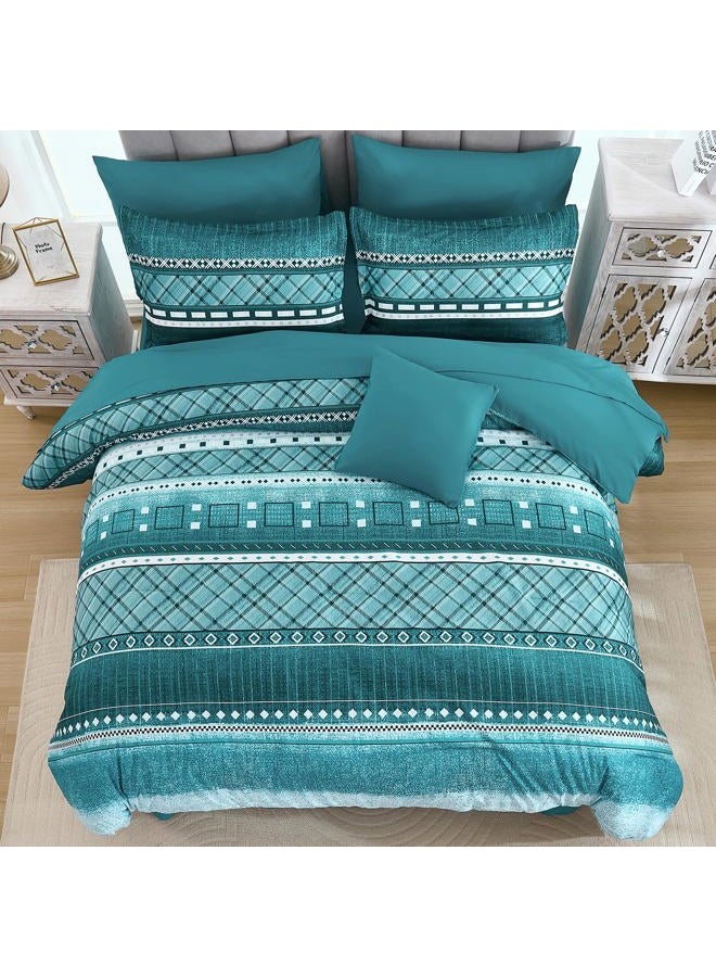 WONGS BEDDING 8 Piece Queen Size Comforter Set, Teal Texture Striped Bed in a Bag Comforter and Sheet Set, Boho Lightweight Microfiber Bedding Set for All Season (90"×90") - Image 3