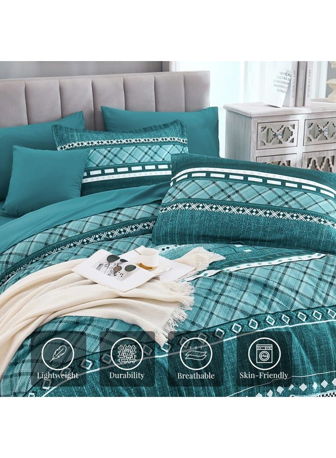 WONGS BEDDING 8 Piece Queen Size Comforter Set, Teal Texture Striped Bed in a Bag Comforter and Sheet Set, Boho Lightweight Microfiber Bedding Set for All Season (90"×90") - Image 4
