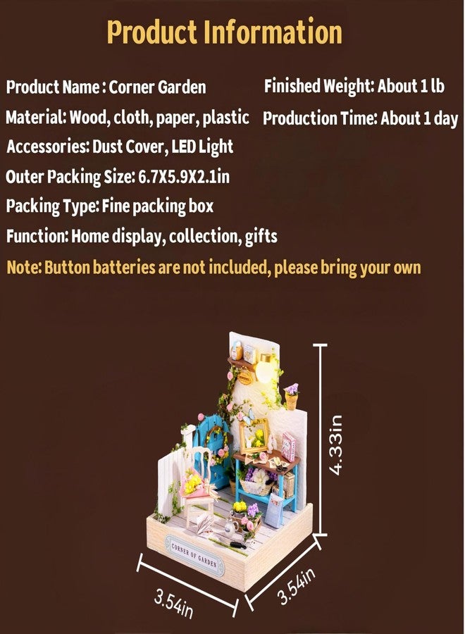 OZJAY DIY Miniature House Kit with Dust Proof Cover, 1:24 Scale Creative Room Mini DIY Wooden Dollhouse Miniature Kit for Adults Teen, Corner Garden - Image 3