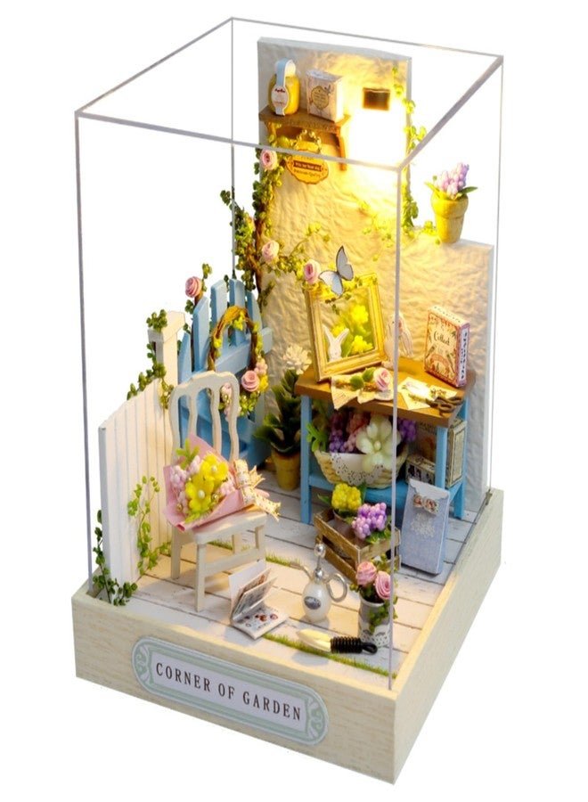 OZJAY DIY Miniature House Kit with Dust Proof Cover, 1:24 Scale Creative Room Mini DIY Wooden Dollhouse Miniature Kit for Adults Teen, Corner Garden - Image 1