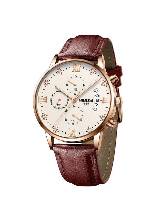 NIBOSI Leather Analogue Watch For Men Fashion Business Men Analogue Watches Ultra-Thin Waterproof Chronograph Quartz Analogue Watches With Stainless Steel Band, White Dial, Brown Band - pzsku/ZF880A410B2ABCD7E2B93Z/45/_/1737721141/070e275e-d6ae-4a91-8e1f-f8961d277bd5