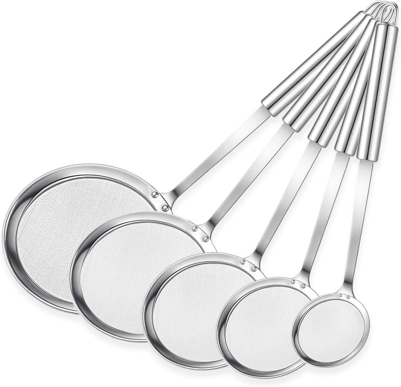 Bruislard 5 Pack Fine Mesh Skimmer Spoon Slotted Spoon Stainless Steel Hot Pot Fat Strainer Metal Food Strainer for Separation of the Floating Foam, Fat, Grease, Kitchen Cooking Mesh Food Strainers - Image 1