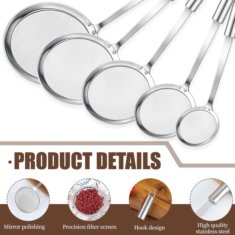 Bruislard 5 Pack Fine Mesh Skimmer Spoon Slotted Spoon Stainless Steel Hot Pot Fat Strainer Metal Food Strainer for Separation of the Floating Foam, Fat, Grease, Kitchen Cooking Mesh Food Strainers - Image 4