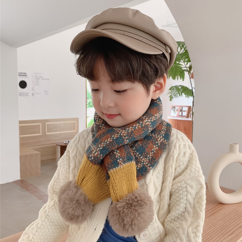 Christmas children''s scarf winter warm boys and girls scarf soft baby collar Korean style knitted fur ball scarf fashion - Image 1