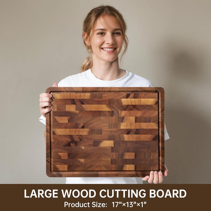 thetchry Walnut Wood Cutting Boards for Kitchen, Large Chopping Board Double Sided, End Grain Cutting Board with Handle, Charcuterie Butcher Block for Meal Prep & Serving with Gift Box, 17"×13"×1" - Image 5