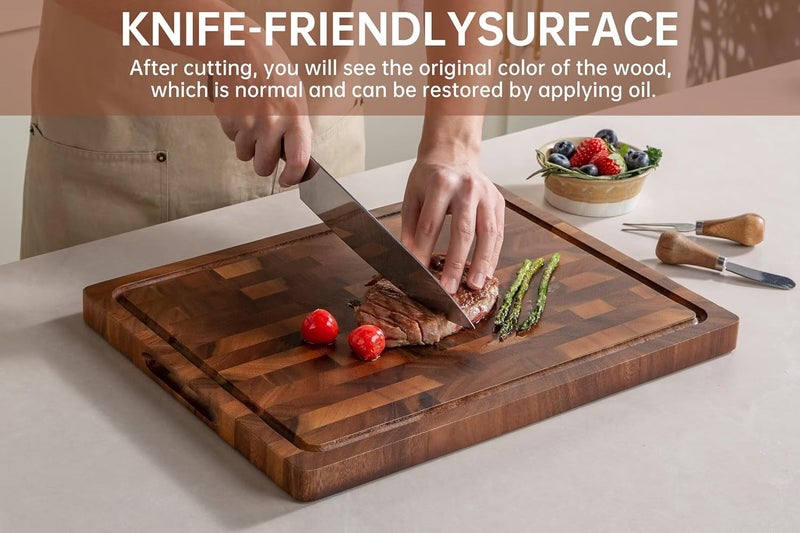thetchry Walnut Wood Cutting Boards for Kitchen, Large Chopping Board Double Sided, End Grain Cutting Board with Handle, Charcuterie Butcher Block for Meal Prep & Serving with Gift Box, 17"×13"×1" - Image 4